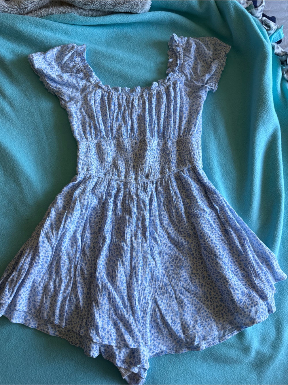 Hollister Light Blue Floral Smocked Top